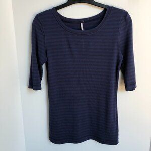 Free People Casual Stripped Scoop Neck 1/2 Sleeve Top Blue Size XS
